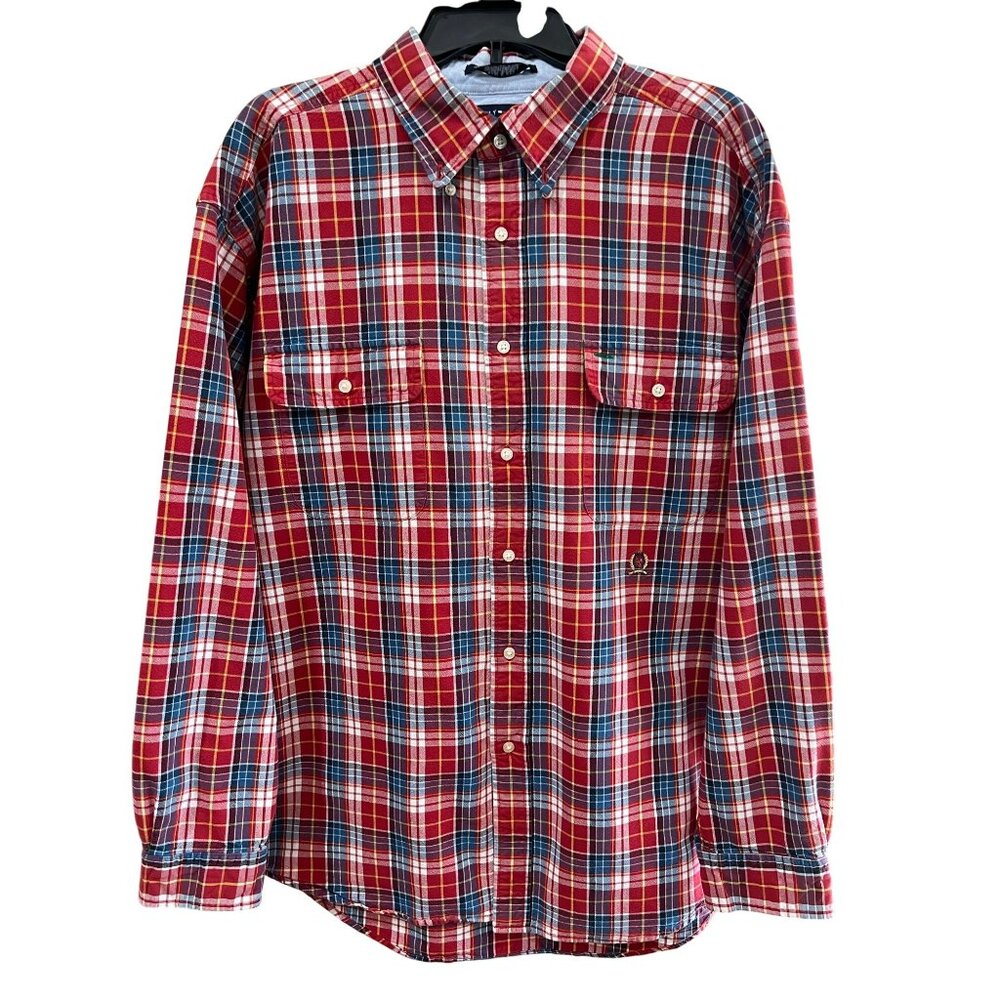 Vintage 90s Tommy Hilfiger Plaid Crest Button Down Shirt XL Classic Prep OG